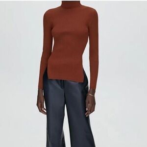 BABATON Medium Rust Brown Ribbed Long Sleeve Top Fitted Long Sleeve Shirt